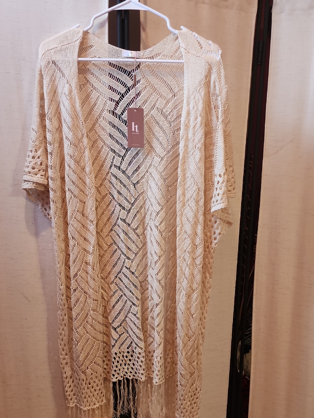 ht Open-Weave Cream Knit Cardigan